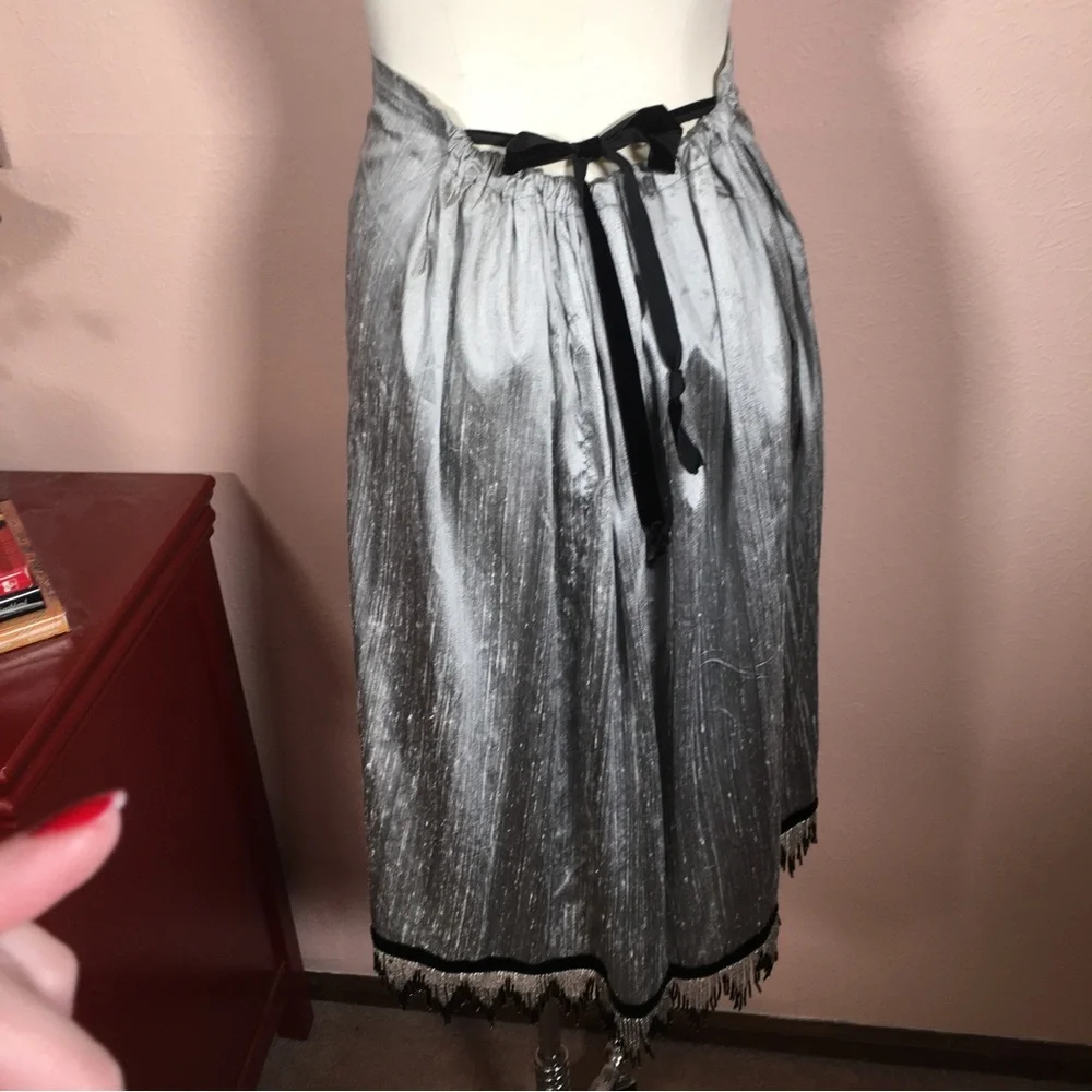 Vintage 1990 Y2K Unique Art deco Raw Silk Beaded Fringe Midi Formal Skirt - Picture 14 of 17
